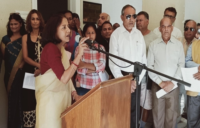 Ambassador Ms. Shamma Jain reading out the Address to the Nation that was delivered by the Hon’ble President of India, Mr. Ram Nath Kovind, on the eve of 72nd Independence Day.